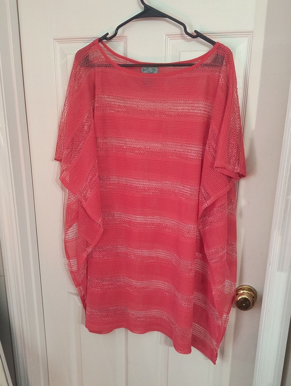 Bali Club Coral Pink Sheer Striped Swim Cover-Up